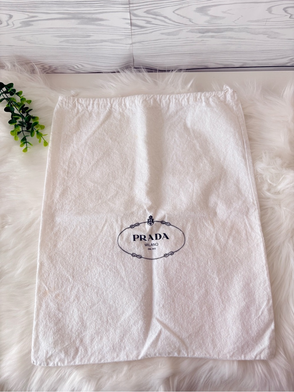 Prada White Drawstring Dust Bag with Navy Logo
